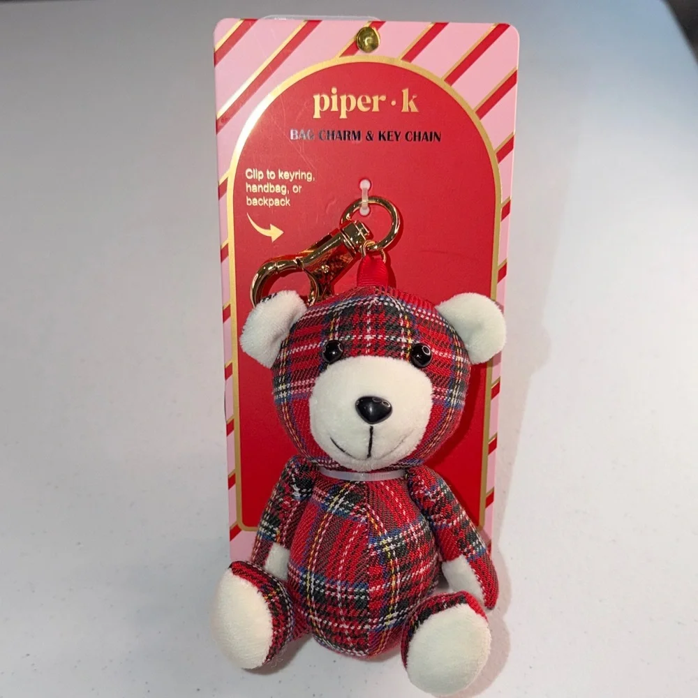 Piper K Red Plaid Bear Keychain